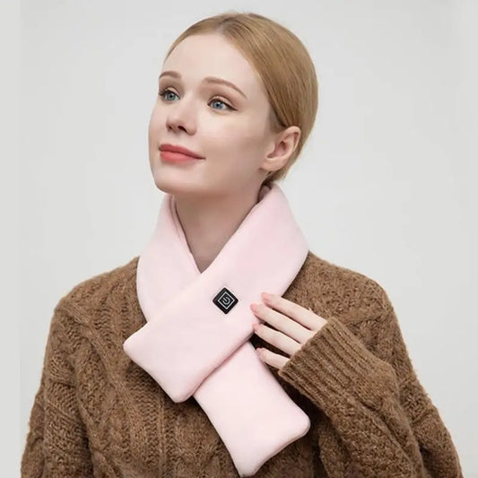 Rechargeable heated scarf/Neck-massager scarf (heat + vibration, power-bank designs)
