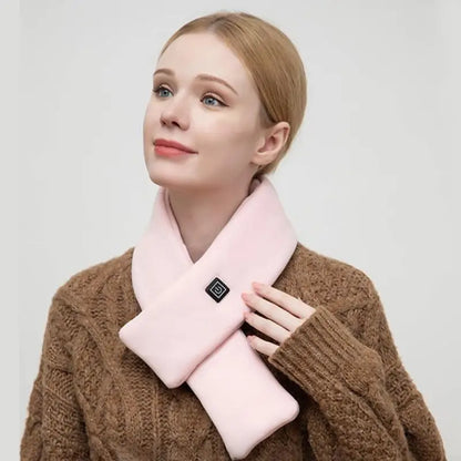 Rechargeable heated scarf/Neck-massager scarf (heat + vibration, power-bank designs)