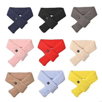 Rechargeable heated scarf/Neck-massager scarf (heat + vibration, power-bank designs)