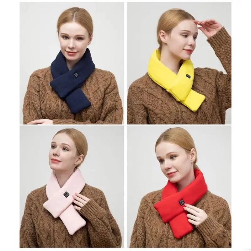 Rechargeable heated scarf/Neck-massager scarf (heat + vibration, power-bank designs)